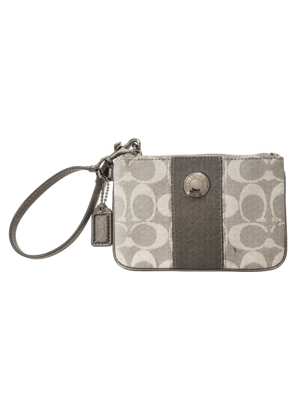 Coach Silver Gray Signature Jacquard Wristlet Lavender Interior